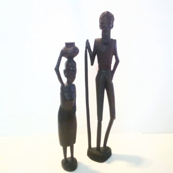 Vintage Hand Carved Tanzanian African Wood Couple Figurines - Picture 4 of 7